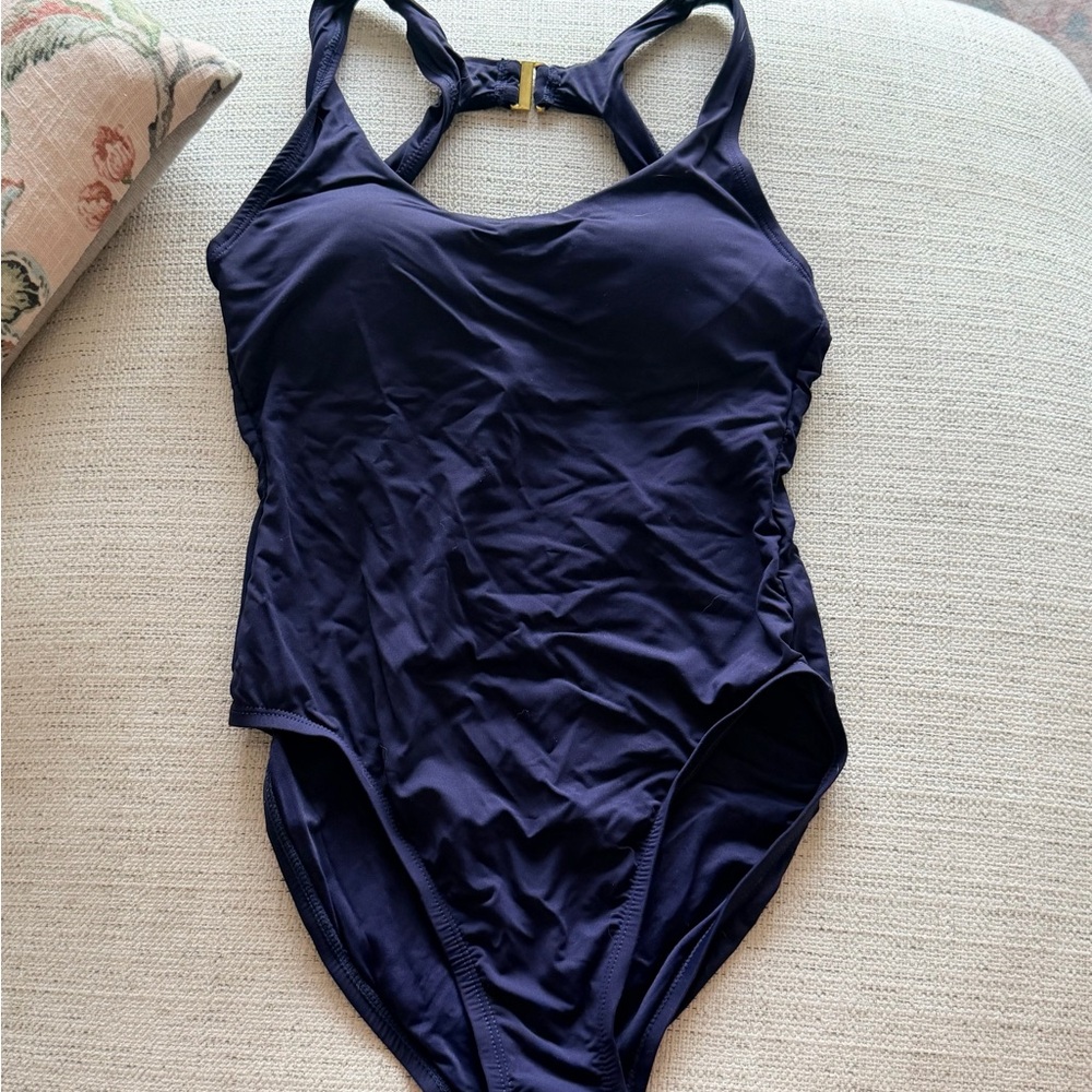 Andie Navy One-Piece Swimsuit with Gold Back Clasp